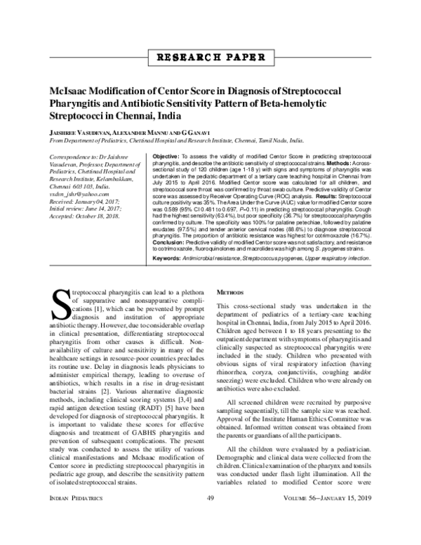 Pdf Mcisaac Modification Of Centor Score In Diagnosis Of Pdf Mcisaac Modification Of Centor Score In Diagnosis Of