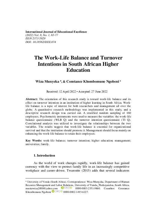 (PDF) The Work-Life Balance and Turnover Intentions in South African ...