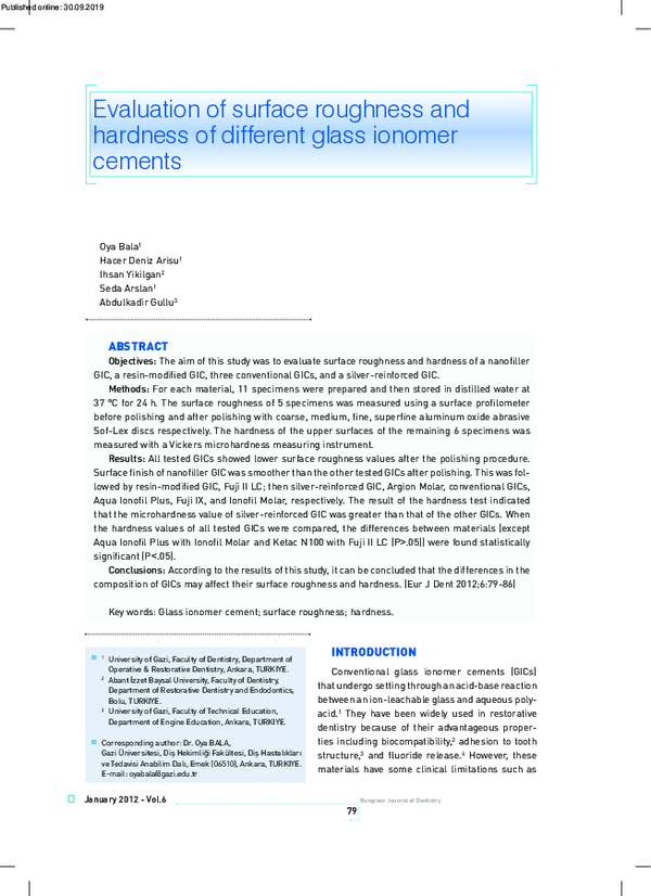 (PDF) Evaluation of surface roughness and hardness of different glass ionomer cements nitika