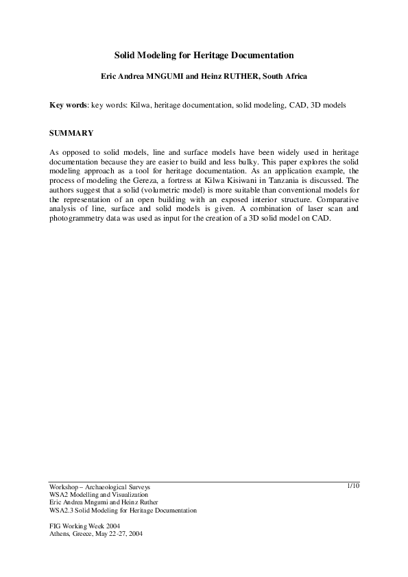 (PDF) Solid Modeling for Heritage Documentation
