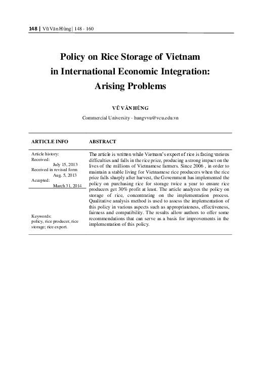 (PDF) Policy on Rice Storage of Vietnam in International Economic ...
