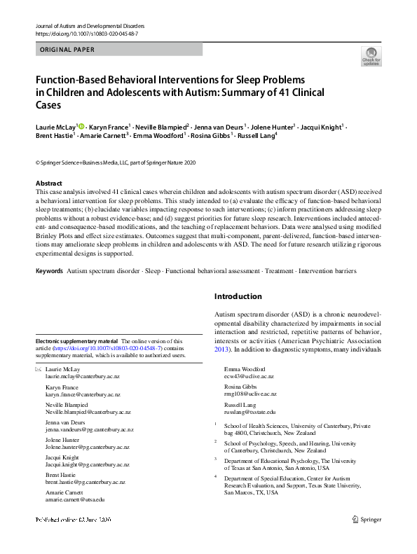 (PDF) Function-Based Behavioral Interventions for Sleep Problems in ...