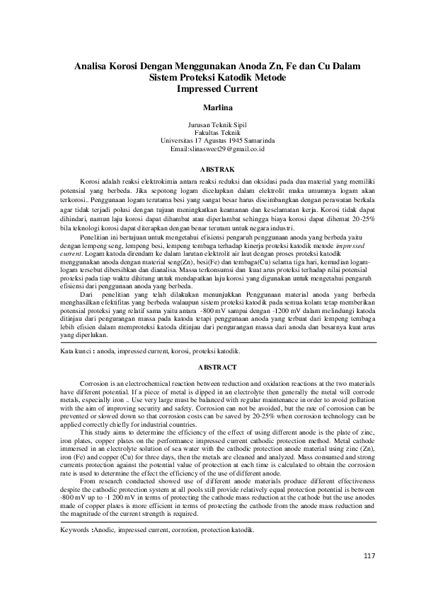 (PDF) Analisa Korosi Dengan Menggunakan Anoda Zn, Fe dan Cu Dalam