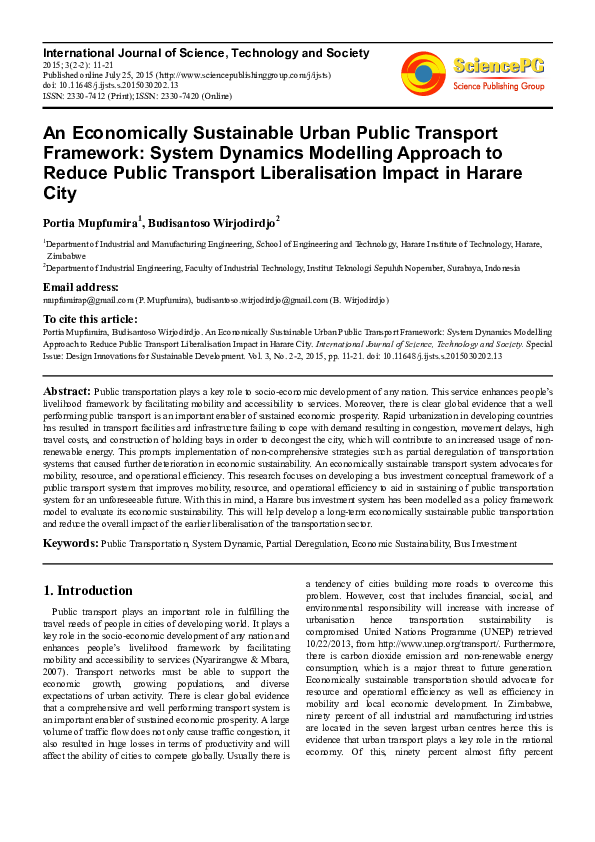 (PDF) An Economically Sustainable Urban Public Transport Framework ...