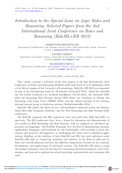 (PDF) Introduction to the Special Issue on Logic Rules and Reasoning ...