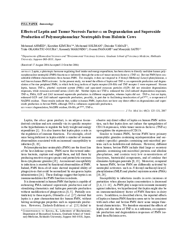 (PDF) Effects of Leptin and Tumor Necrosis Factor-.ALPHA. on ...