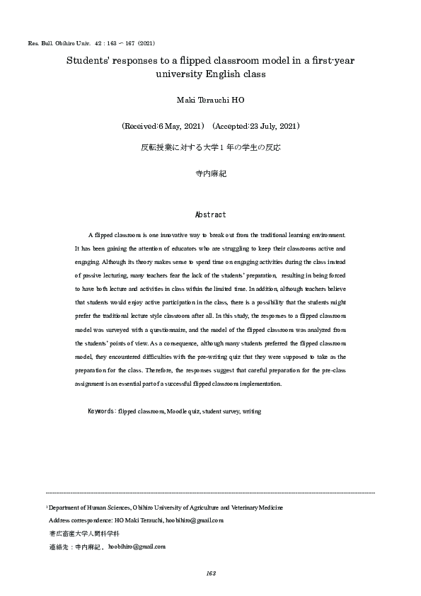 (PDF) Students' responses to a flipped classroom model in a first-year ...