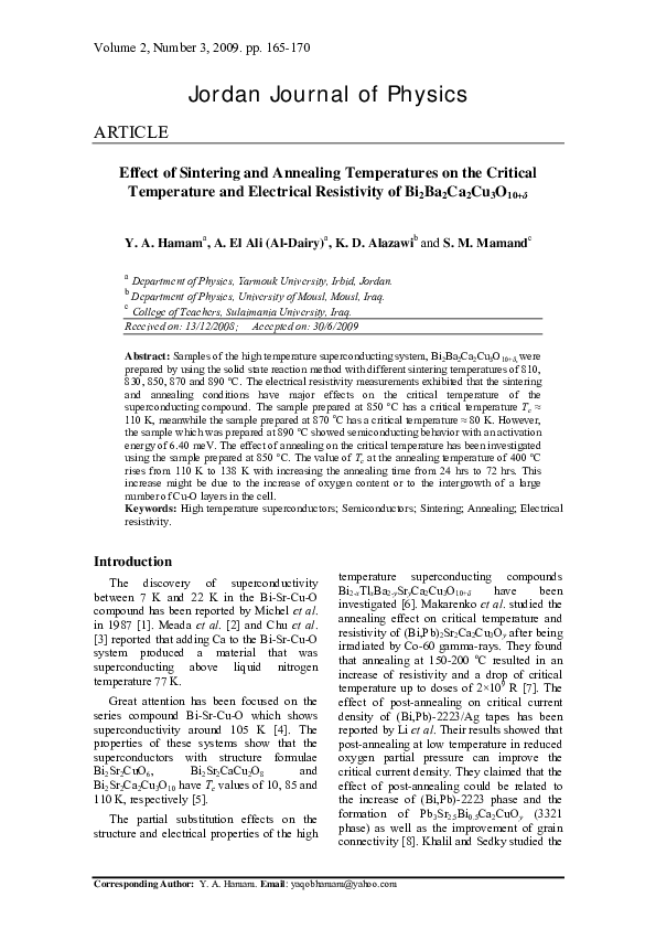 (PDF) Effect of Sintering and Annealing Temperatures on the Critical ...
