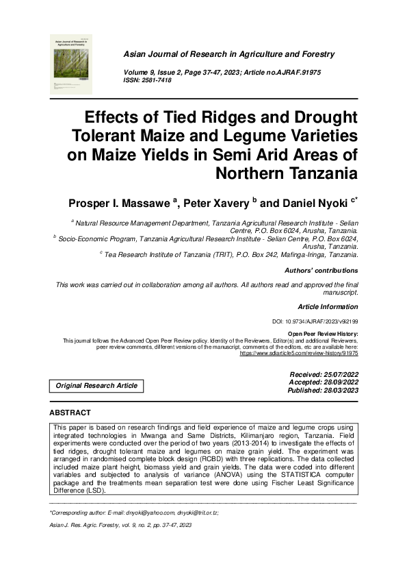 (PDF) Effects of Tied Ridges and Drought Tolerant Maize and Legume ...