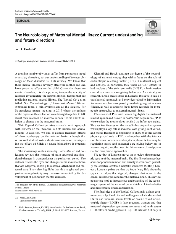 (PDF) The Neurobiology of Maternal Mental Illness: Current ...