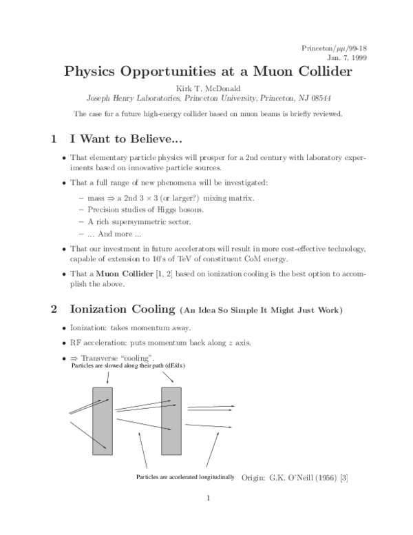 (PDF) Physics Opportunities at a Muon Collider