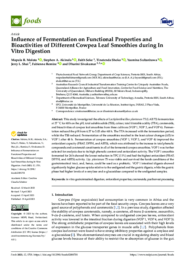 (PDF) Influence of Fermentation on Functional Properties and ...