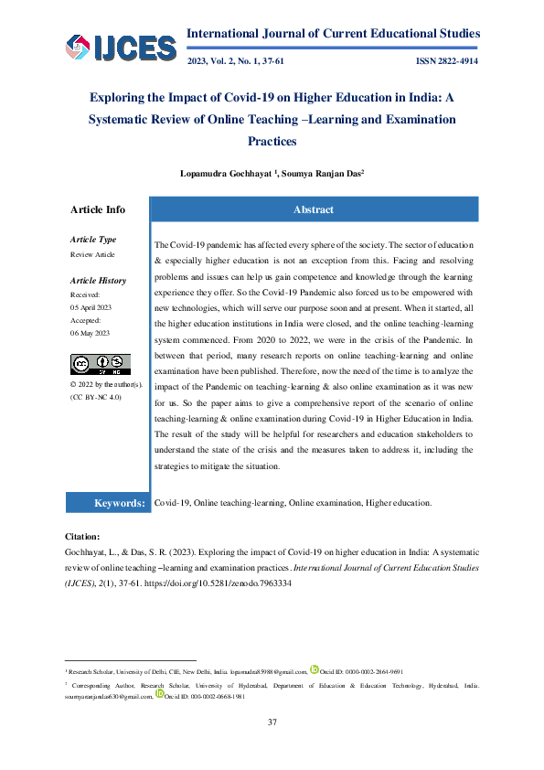 (PDF) Exploring the Impact of Covid-19 on Higher Education in India: A ...