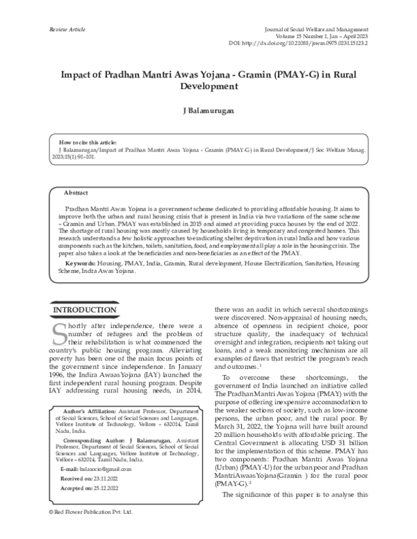 (PDF) Impact of Pradhan Mantri Awas Yojana -Gramin (PMAY-G) in Rural ...