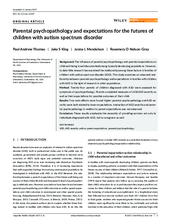 (PDF) Parental psychopathology and expectations for the futures of ...