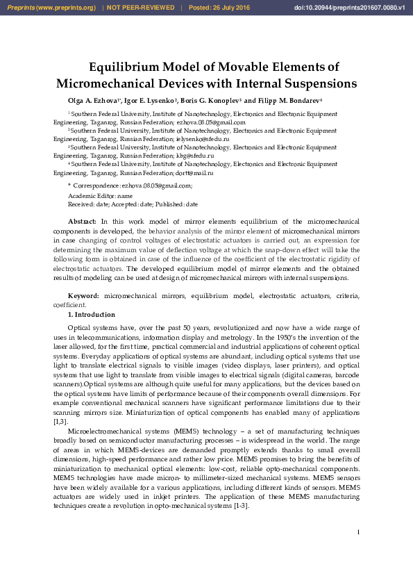 (PDF) Equilibrium Model of Movable Elements of Micromechanical Devices ...