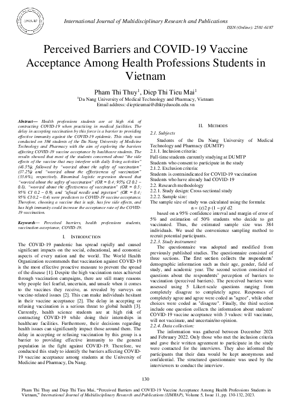 (PDF) Perceived Barriers and COVID-19 Vaccine Acceptance Among Health ...