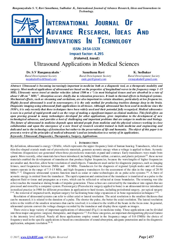 (PDF) Ultrasound applications in Medical Sciences