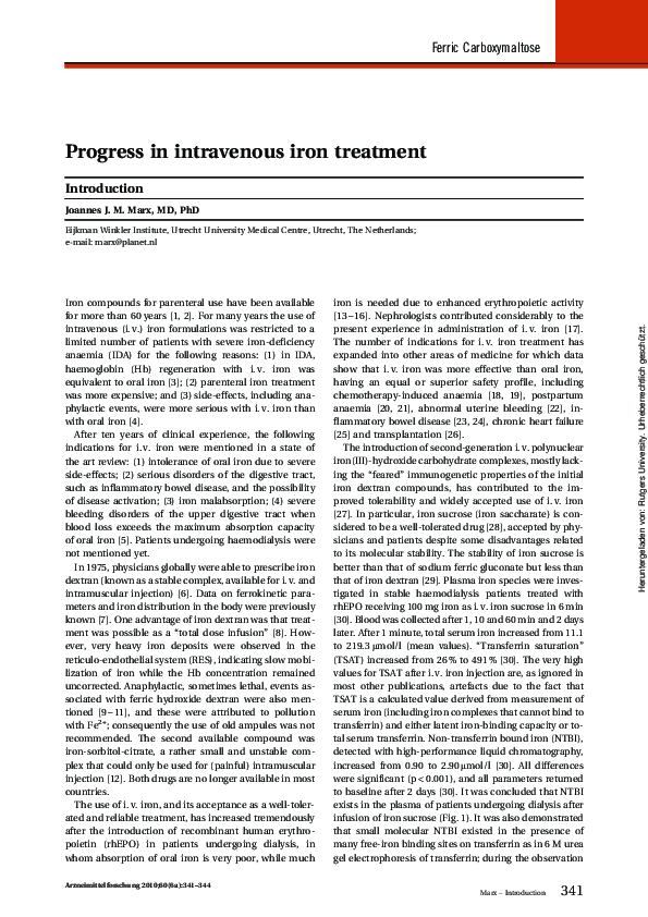 (PDF) Progress in intravenous iron treatment