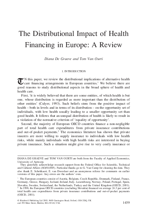 (PDF) The Distributional Impact of Health Financing in Europe: A Review