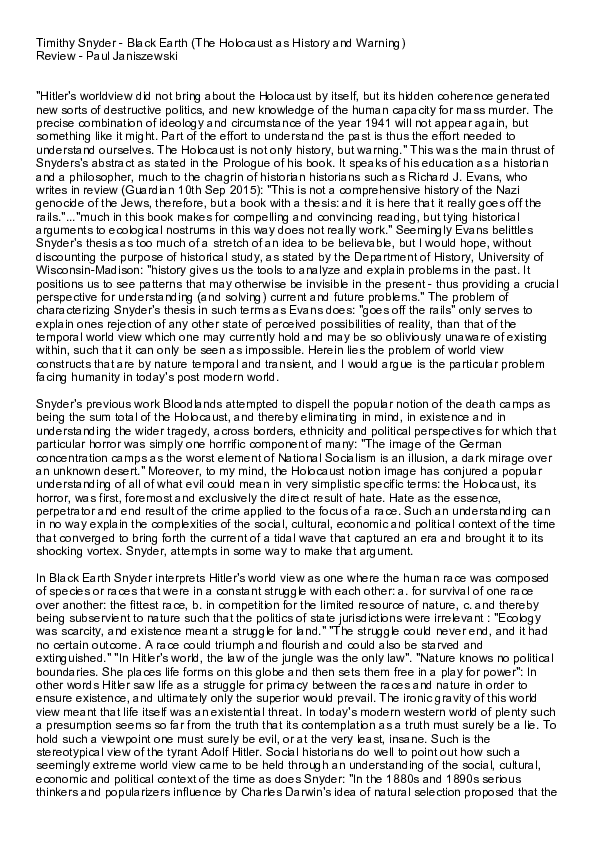 (PDF) Timothy Snyder Black Earth /Review Paul Janiszewski Paul
