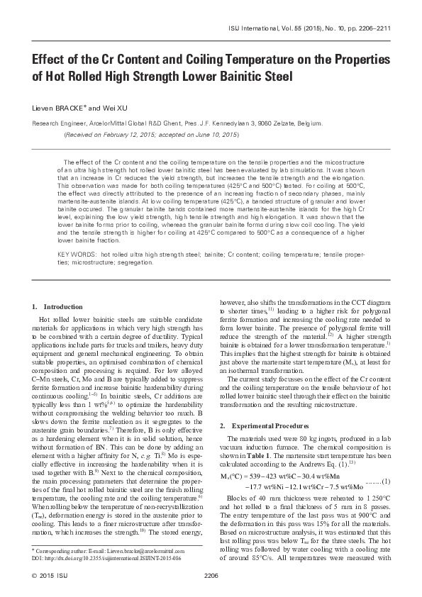 (PDF) Effect of the Cr Content and Coiling Temperature on the ...