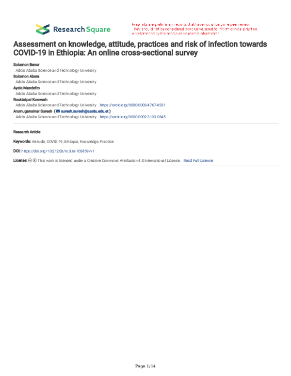 (PDF) Assessment on knowledge, attitude, practices and risk of ...