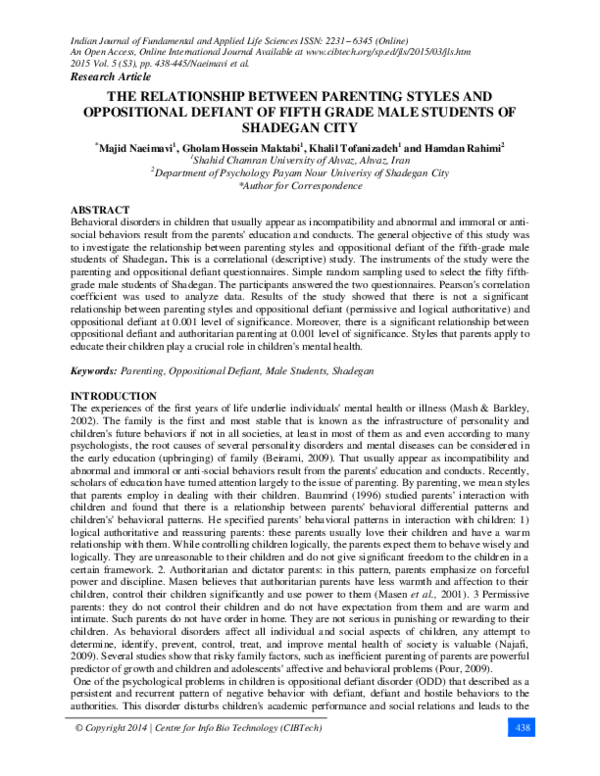 (PDF) The Relationship Between Parenting Styles and Oppositional ...