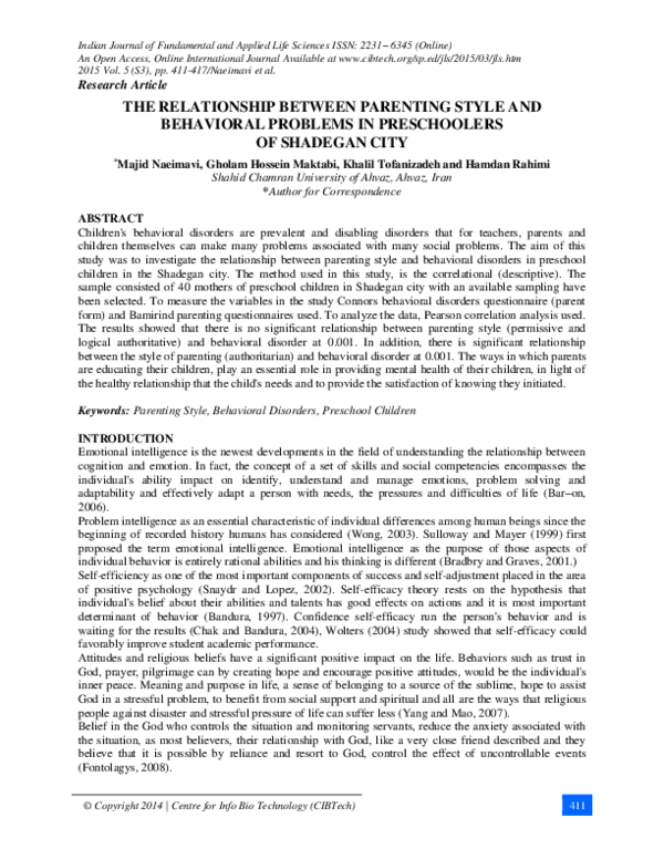 (PDF) The Relationship Between Parenting Style and Behavioral Problems ...