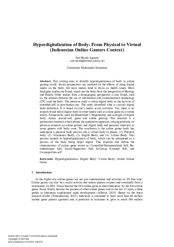 (PDF) Hyperdigitalization of Body: From Physical to Virtual (Indonesian ...