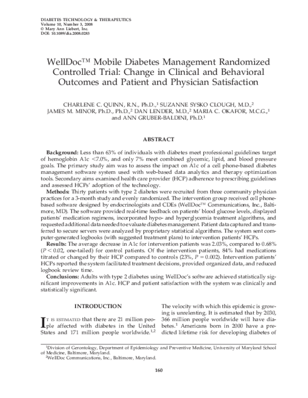 (PDF) WellDoc™ Mobile Diabetes Management Randomized Controlled Trial ...