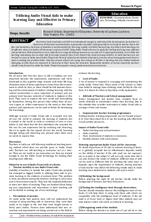 (PDF) Utilising Audio Visual Aids to make learning Easy and Effective