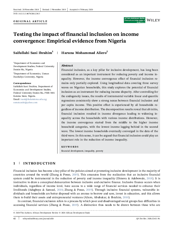 (PDF) Testing the impact of financial inclusion on income convergence ...