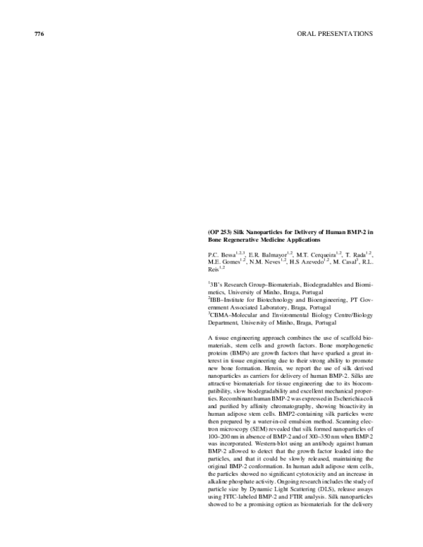(PDF) Silk nanoparticles for delivery of human BMP-2 in bone ...