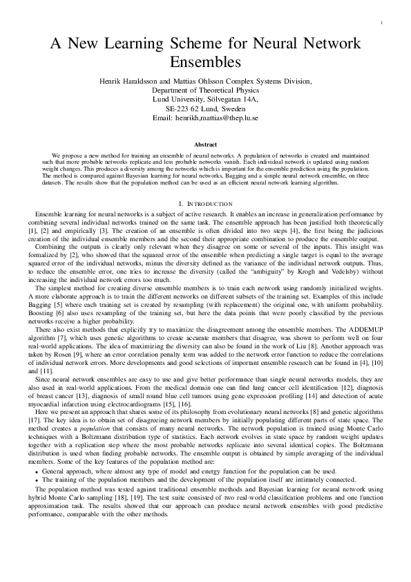(PDF) A New Learning Scheme for Neural Network Ensembles
