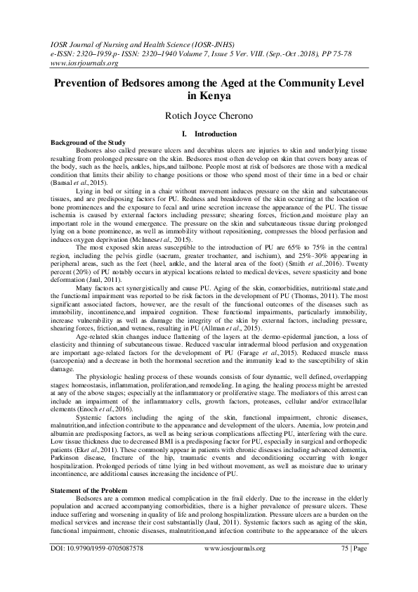 (PDF) Prevention of Bedsores among the Aged at the Community Level in