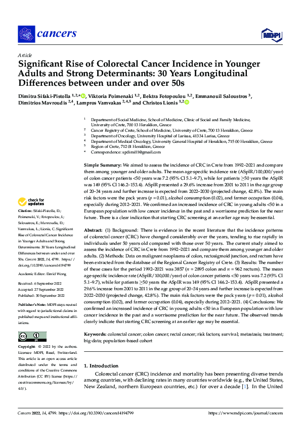 (PDF) Significant Rise of Colorectal Cancer Incidence in Younger Adults ...
