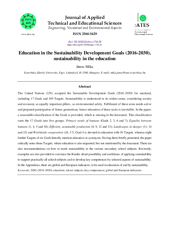 (PDF) Education in the Sustainability Development Goals (2016-2030 ...