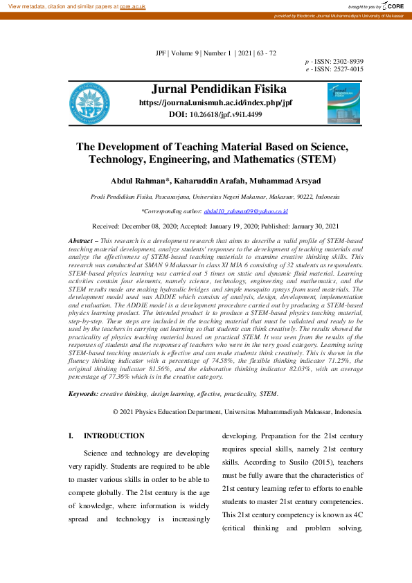 (PDF) The Development of Teaching Material Based on Science, Technology ...