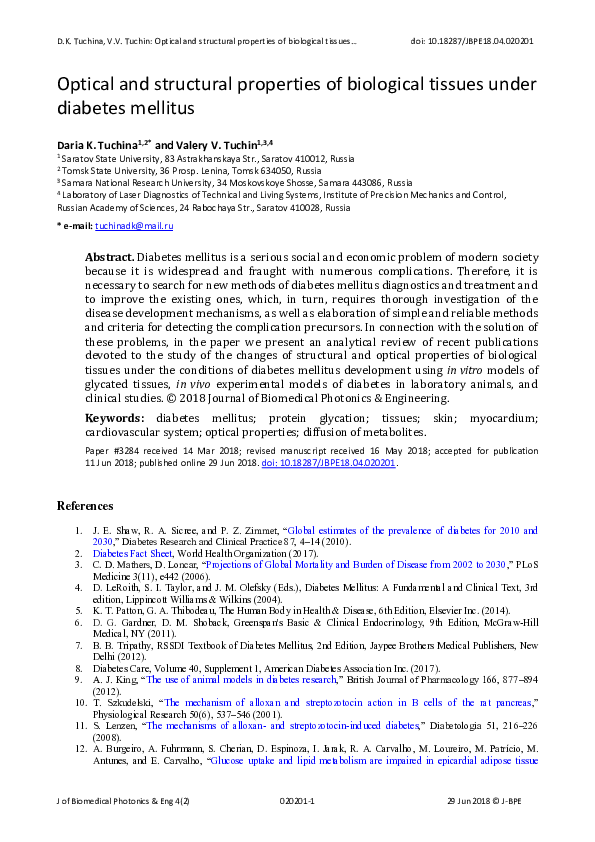 (PDF) Optical and structural properties of biological tissues under ...