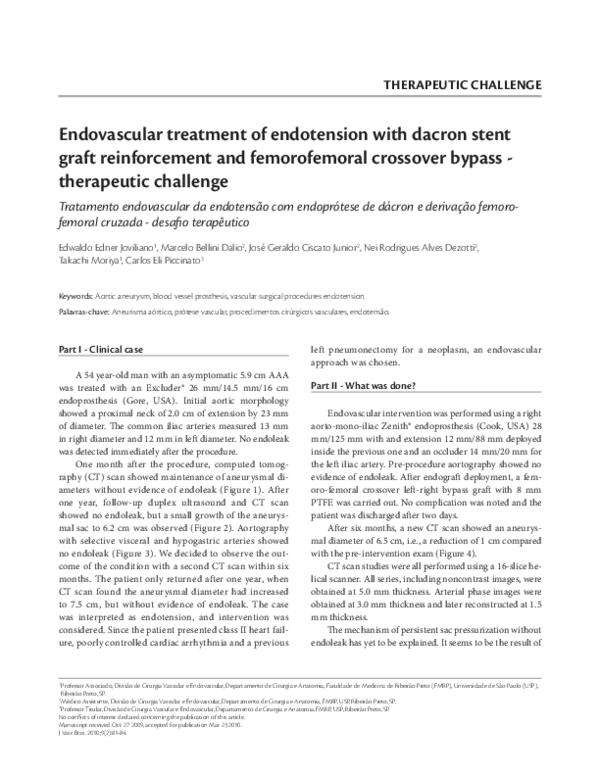(PDF) Endovascular treatment of endotension with dacron stent graft ...