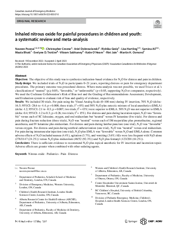 (PDF) Inhaled nitrous oxide for painful procedures in children and youth a systematic review