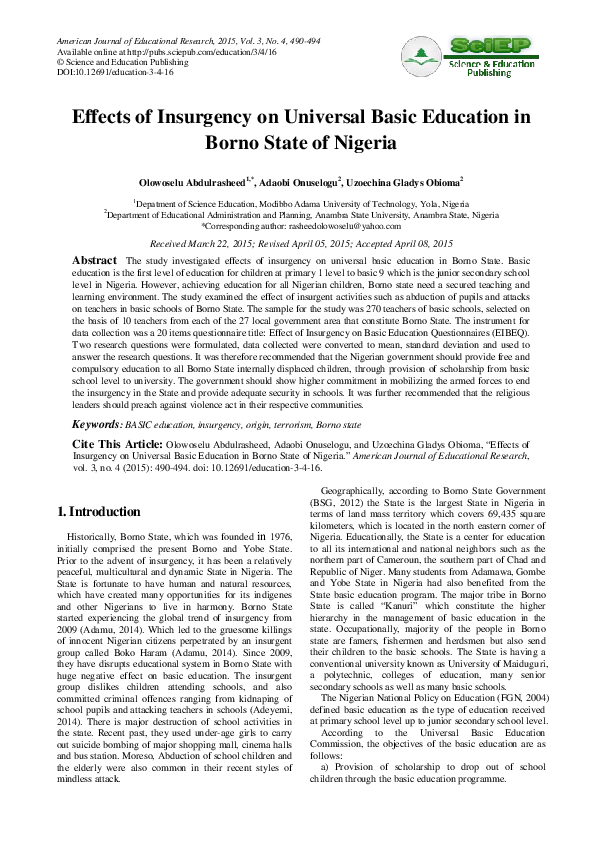 (PDF) Effects of Insurgency on Universal Basic Education in Borno State ...
