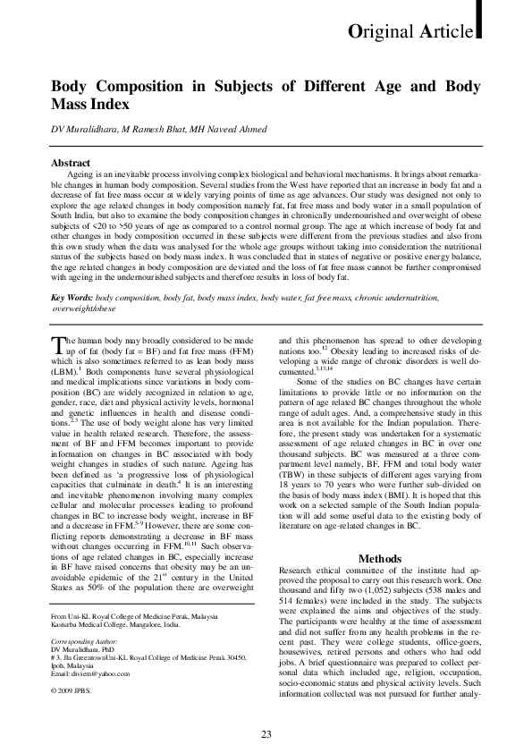 (PDF) Body Composition in Subjects of Different Age and Body Mass Index