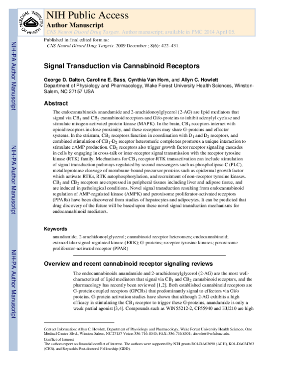 (PDF) Signal Transduction via Cannabinoid Receptors