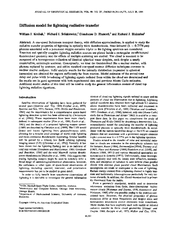 (PDF) Diffusion model for lightning radiative transfer
