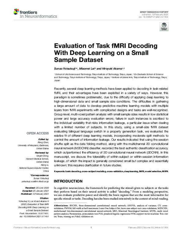 (PDF) Evaluation of Task fMRI Decoding With Deep Learning on a Small ...