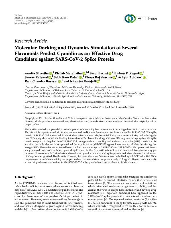 (PDF) Molecular Docking and Dynamics Simulation of Several Flavonoids ...