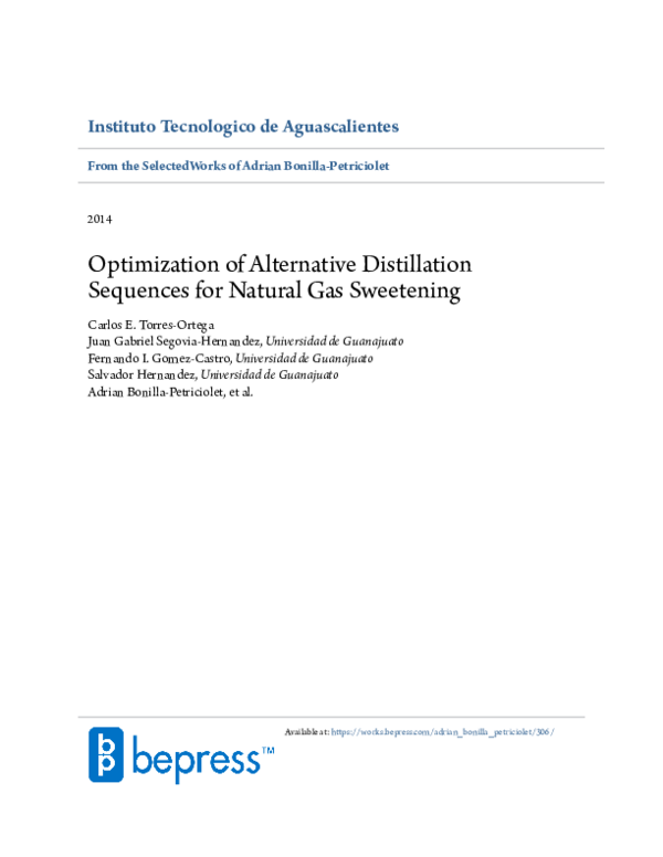 (PDF) Optimization of Alternative Distillation Sequences for Natural ...