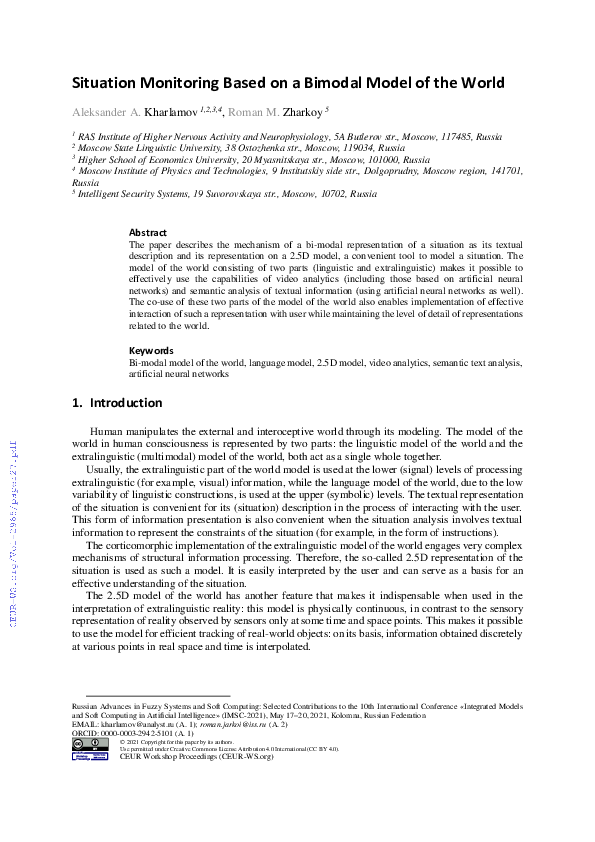 (PDF) Situation Monitoring Based on a Bimodal Model of the World